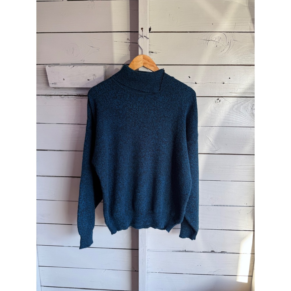 Vintage Uniform Code Mock Neck Sweater Teal Blue Marled Knit Pullover Large USA